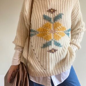 Folk Art Cross Stitch on American Eagle Sweater | Size (M)I Upcycled, Unique